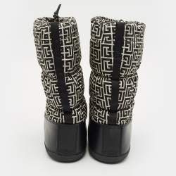Pre Owned Balmain Black/White Fabric and Leather Monogram Polyamide Snow Boots Size 38- 40