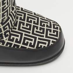 Pre Owned Balmain Black/White Fabric and Leather Monogram Polyamide Snow Boots Size 38- 40
