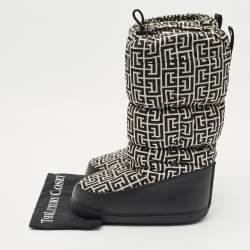 Pre Owned Balmain Black/White Fabric and Leather Monogram Polyamide Snow Boots Size 38- 40