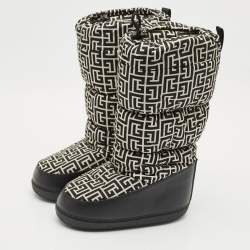 Pre Owned Balmain Black/White Fabric and Leather Monogram Polyamide Snow Boots Size 38- 40