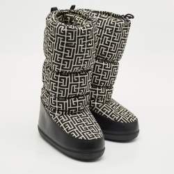 Pre Owned Balmain Black/White Fabric and Leather Monogram Polyamide Snow Boots Size 38- 40
