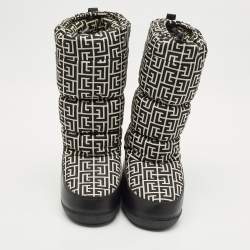 Pre Owned Balmain Black/White Fabric and Leather Monogram Polyamide Snow Boots Size 38- 40