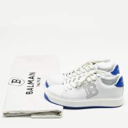 Pre Owned حذاء رياضي بالمان جلد أربط أبيض / أزرق مقاس 37