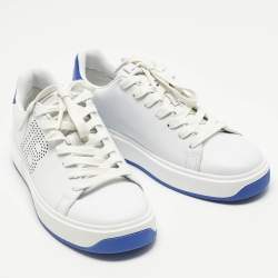 Pre Owned حذاء رياضي بالمان جلد أربط أبيض / أزرق مقاس 37