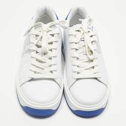 Pre Owned حذاء رياضي بالمان جلد أربط أبيض / أزرق مقاس 37