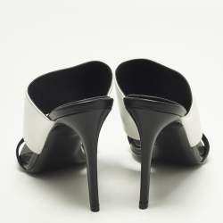 مملوكة مسبقًا Balmain Size 39 Black/White Leather Slide Sandals