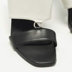 مملوكة مسبقًا Balmain Size 39 Black/White Leather Slide Sandals