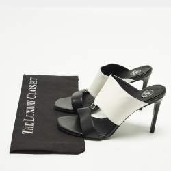 مملوكة مسبقًا Balmain Size 39 Black/White Leather Slide Sandals