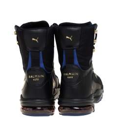 Pre Owned Puma x Balmain Black Leather Cell Stellar Mid Sneakers Size 38.5