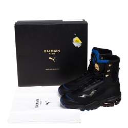 Pre Owned Puma x Balmain Black Leather Cell Stellar Mid Sneakers Size 38.5