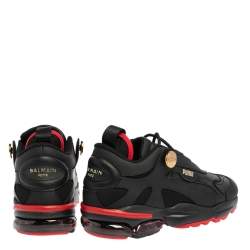 Pre Owned Puma x Balmain Black Leather and Fabric Cell Stellar Sneakers Size 37