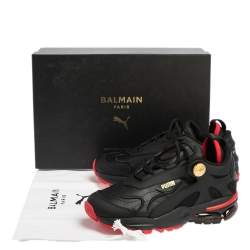 Pre Owned Puma x Balmain Black Leather and Fabric Cell Stellar Sneakers Size 37
