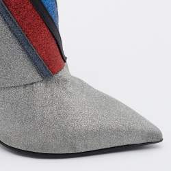 Pre Owned Balmain Multicolor Glitter Leather Babette Flash Ankle Boots Size 36