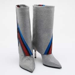 Pre Owned Balmain Multicolor Glitter Leather Babette Flash Ankle Boots Size 36