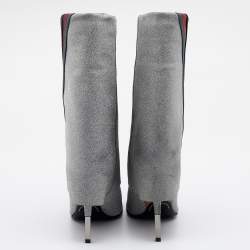 Pre Owned Balmain Multicolor Glitter Leather Babette Flash Ankle Boots Size 36