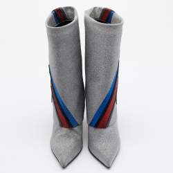 Pre Owned Balmain Multicolor Glitter Leather Babette Flash Ankle Boots Size 36