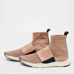 Pre Owned Balmain Pink Knit Fabric Cameron Sock Sneakers Size 39