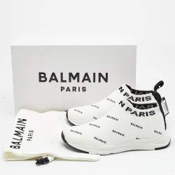 Balmain White/Black Knit Fabric Sock Knit Logo High Top Sneakers Size 37