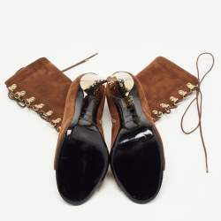 Balmain Brown Suede Lace Up Ankle Boots Size 38.5