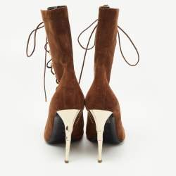 Balmain Brown Suede Lace Up Ankle Boots Size 38.5