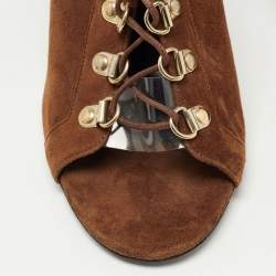 Balmain Brown Suede Lace Up Ankle Boots Size 38.5