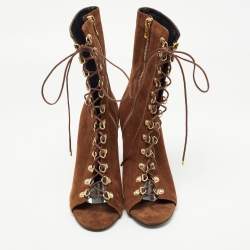 Balmain Brown Suede Lace Up Ankle Boots Size 38.5