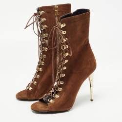 Balmain Brown Suede Lace Up Ankle Boots Size 38.5