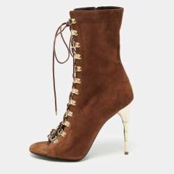 Balmain Brown Suede Lace Up Ankle Boots Size 38.5