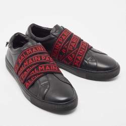 Balmain Black Leather Slip On Sneakers Size 39