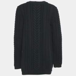 Balmain Black Cable Knit Open Front Cardigan M 