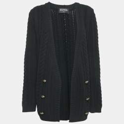 Balmain Black Cable Knit Open Front Cardigan M 