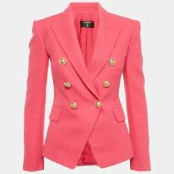 Balmain Paris Pink Cotton Double Breasted Blazer S