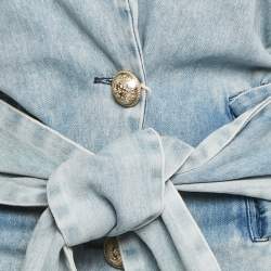 Pre Owned Balmain Paris Blue Denim Belted Jumpsuit L