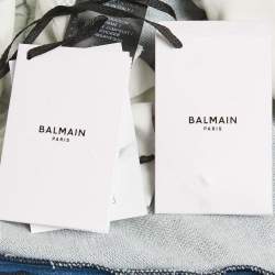 Pre Owned Balmain Paris Blue Denim Belted Jumpsuit L