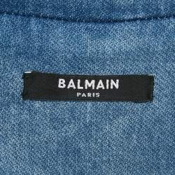 Pre Owned Balmain Paris Blue Denim Belted Jumpsuit L