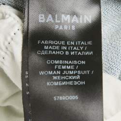 Pre Owned Balmain Paris Blue Denim Belted Jumpsuit L