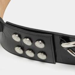 Pre Owned Balmain Chain Embellished Waist Belt Black Leather