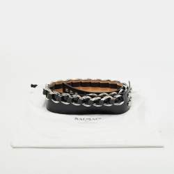 Pre Owned Balmain Chain Embellished Waist Belt Black Leather