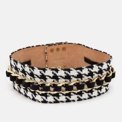 Balmain Black/White Tweed Chainlink Wide Waist Belt 