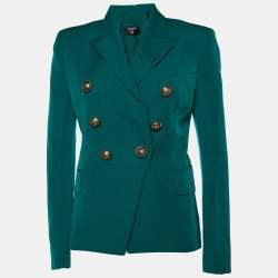 Pre Owned Balmain Green Wool Double Breasted Grain de Poudre Blazer S