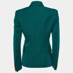 Pre Owned Balmain Green Wool Double Breasted Grain de Poudre Blazer S