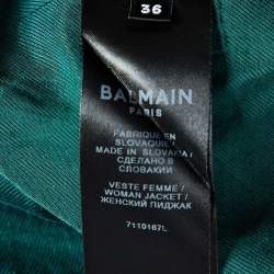 Pre Owned Balmain Green Wool Double Breasted Grain de Poudre Blazer S