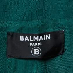 Pre Owned Balmain Green Wool Double Breasted Grain de Poudre Blazer S