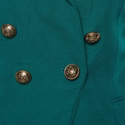Pre Owned Balmain Green Wool Double Breasted Grain de Poudre Blazer S