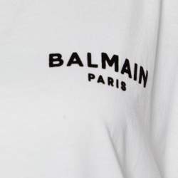 Pre Owned Balmain White Logo Flock Print Cotton Crew Neck T-Shirt S