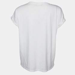 Pre Owned Balmain White Logo Flock Print Cotton Crew Neck T-Shirt S