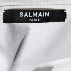 Pre Owned Balmain White Logo Flock Print Cotton Crew Neck T-Shirt S