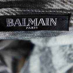 Balmain Grey Printed Linen Knit Sleeveless Top M
