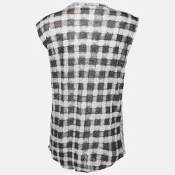 Balmain Grey Printed Linen Knit Sleeveless Top M
