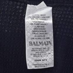 Balmain Blue/Gold Studded Stripe Jersey Mini Dress M